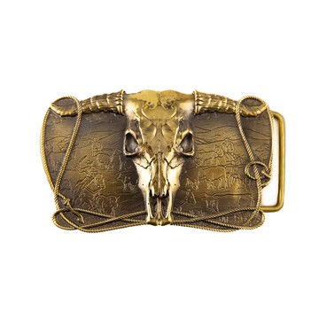Cowboys Trophy 手工黃銅皮帶頭，水牛頭骨，長角牛，狂野西部皮帶頭