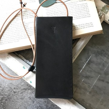 【客製化禮物】 袋掛式手機皮套 真皮手機袋 - 多脂黑父親節禮物