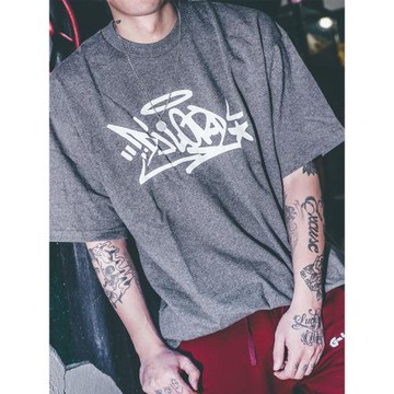 hiphop寬松bboy說唱old school重磅poppin滑板街舞小領口短袖t恤