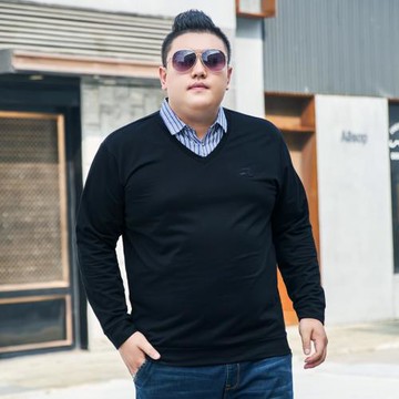 胖子男裝加肥加大碼秋冬襯衫領衛衣肥佬超大號寬松假兩件長袖體恤