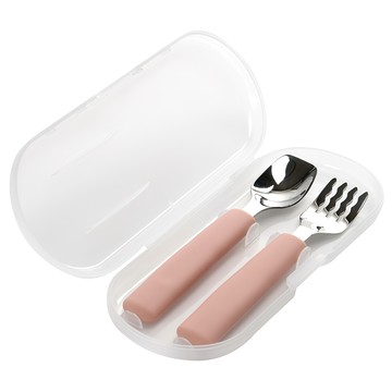 Dailylike Bonbon 幼兒矽膠方形餐具組  草莓粉  湯匙*1+叉子*1+收納盒*1  1組