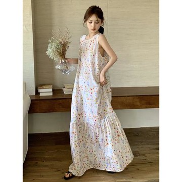 無袖睡裙女款2025新款棉綢夏季背心加長款到腳踝長裙性感家居裙