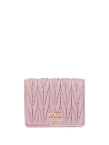 Miu Miu - logo-plaque matelassé wallet - women - Lambskin - One Size - Pink