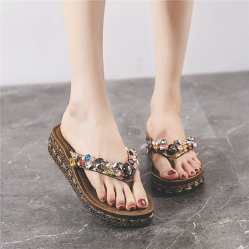 2024新款網紅涼拖鞋女夏季外穿水鉆時尚百搭沙灘鞋防滑厚底人字拖