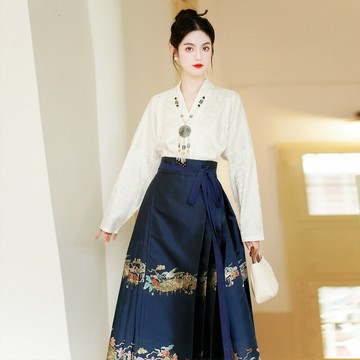 【巴黎精品】現貨+預購 中式套裝兩件式裙裝-中國風刺繡交領綁帶馬面裙漢服女裝v1be29