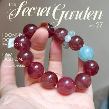 ⭕原創設計⭕水晶手串｜桃花緣｜獨家手作｜17咪 海藍寶 草莓晶｜水晶手珠｜水晶手鍊｜療癒水晶｜桃花水晶｜招財水晶