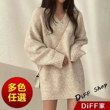 【DIFF】韓版寬鬆顯瘦V領大毛衣 針織上衣 毛衣 長袖上衣 衣服 保暖上衣 冬天女裝 秋冬女裝 發熱衣【W514】
