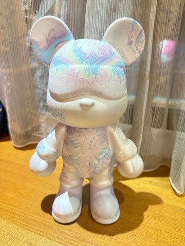 絲絨珠光淡雅紫提花流體熊熊 存錢罐 擺件 手繪款流體熊