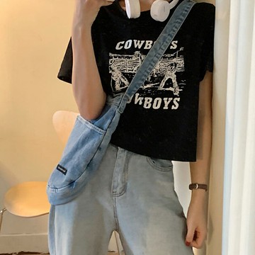 網紅港風短款短袖t恤女夏2022新款寬松顯瘦高腰打底衫半袖上衣服