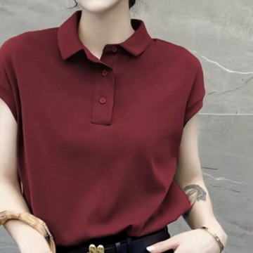 減齡洋氣POLO衫女 上衣  上衣 POLO衫 短袖上衣 短袖衫 夏季新款polo領寬鬆顯瘦減齡洋氣短袖女打底衫潮
