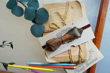 古董布花領帶改製手工領結-雨水一盒-深棕-窄版