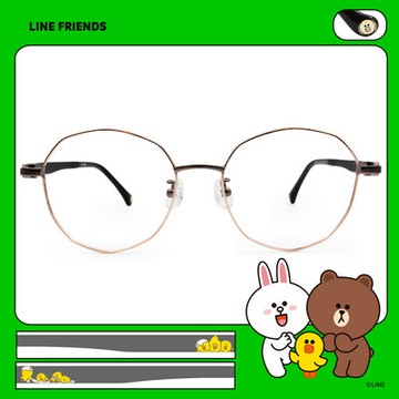LINE FRIENDS★莎莉款｜玩耍小雞 多邊框眼鏡｜磨砂金