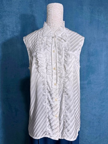 斜紋領結荷葉邊無袖古著襯衫/ 國外帶回 VINTAGE