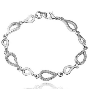 純銀手鍊 鍍白金鑲鑽手環-時尚精緻水滴相連母親節生日情人節禮物女飾品73cd25【獨家進口】【米蘭精品】