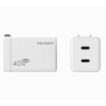 polybatt40w氮化鎵gan 雙孔pd極速充電器(雙pd旅充頭/雙孔type-c)