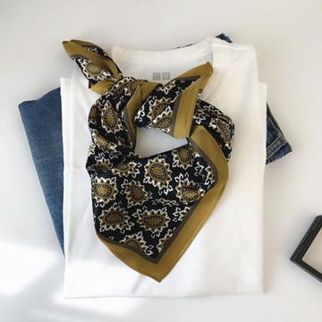 洋氣復古腰果花絲巾100%桑蠶絲小方巾裝飾薄款圍巾領巾女發帶頭巾