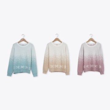 【CUMAR】氣質漸層緹花蝴蝶結圖案針織上衣 藍 粉 杏(魅力商品)