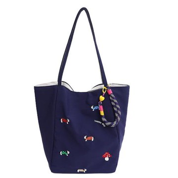 韓系可愛小狗刺繡帆布紅色包包大學生上課休閑通勤高級感托特包