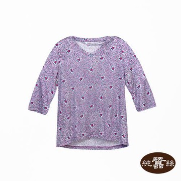 【岱妮蠶絲】純蠶絲42針110G女V領脇邊開衩八分袖上衣-WWL8A301NZ(點點玫瑰)