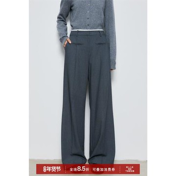鯨乎 直筒灰色西裝褲女2025秋冬新款簡約通勤休閑闊腿褲高腰長褲