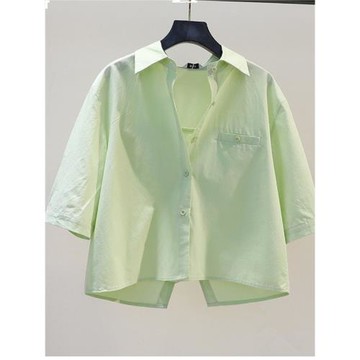 女士短袖襯衫2025夏裝新款襯衣短款上衣雪紡衫小個子遮肚子設計感