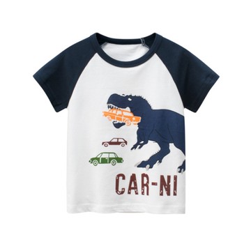 （小童優惠價）恐龍咬汽車插肩短袖上衣 T恤 棉T 男童 兒童 現貨 橘魔法 童裝【BB8293】