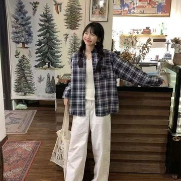 【JK極客】🌻有貨🌻 夏季新款美拉德系列格子襯衫女長袖格子衫寬鬆襯衣外套女 外套 女生外套 襯衫女 女生上衣