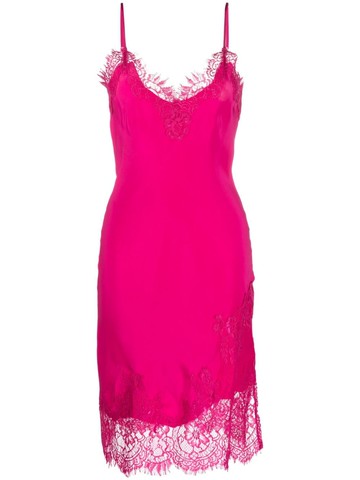 Gold Hawk - lace-appliqué silk midi dress - women - Viscose/Nylon/Silk/Cotton - S - Pink