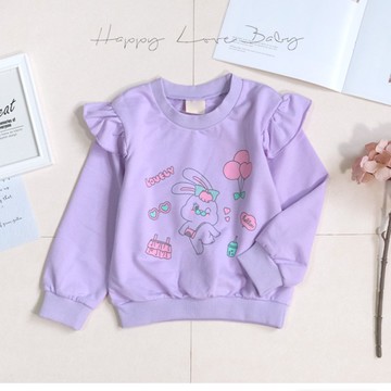 甜美眨眼長耳兔長袖上衣 秋冬童裝 女童上衣 女童長袖 女童棉T 女童T恤 長袖上衣 秋冬上衣