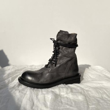 阿馬司新款秋冬馬丁靴女復古英倫風作皺潮短靴真皮靴子百搭14孔10