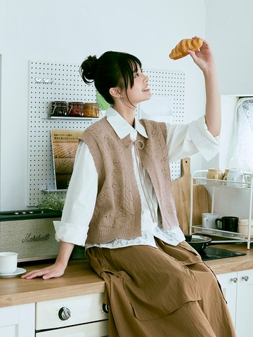 日系立體麻花織紋綁帶針織背心