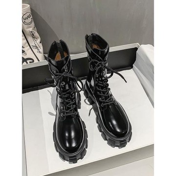 313233內增高馬丁靴女趙麗穎同款機車短靴厚底真皮薄絨系帶41-43