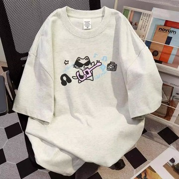 已售9642件💖REOY 上衣女 短袖t恤 美式 寬鬆 夏季衣服 oversize 貓咪印花 男女衣服 情侶t恤