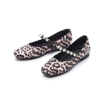 我的旅行日記 質感水鑽平底瑪莉珍鞋 豹紋 (5B3196)