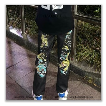 【HAO NICE】100%日本大阪正品 山根英彥EVISU 福神日系 刺繡 浮世繪 老虎 神獸 街頭風長褲 牛仔褲
