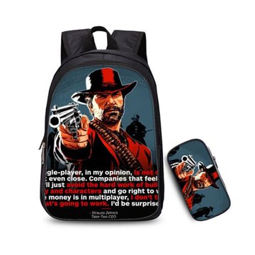 可愛荒野大鏢客中號兒童動漫書包+筆袋2件套包幼兒園小雙肩背包