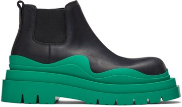 Bottega Veneta 黑色 & 绿色 Tire 切尔西靴