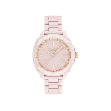 COACH KITT粉色陶瓷水晶女錶-34mm