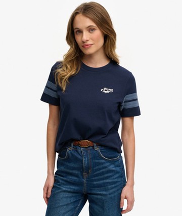 Superdry Women's Varsity Stripe Script T-shirt Navy Size: 12
