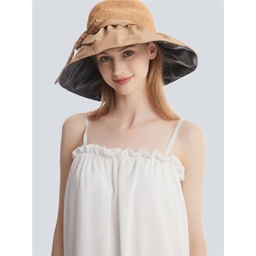 珂宣尼大檐女百搭黑膠可調防曬帽