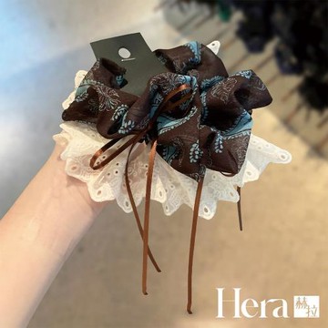 【HERA 赫拉】韓國碎花蕾絲夾層印花飄帶大腸圈 H115052506