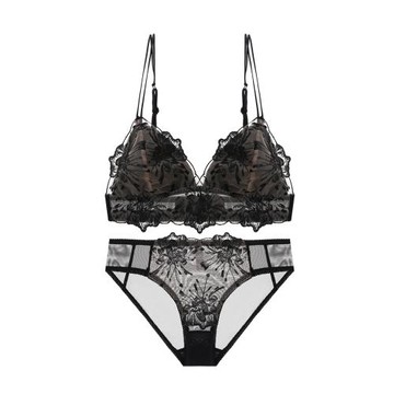 性感內衣女無鋼圈超薄款蕾絲胸罩法式細帶刺繡三角杯文胸套