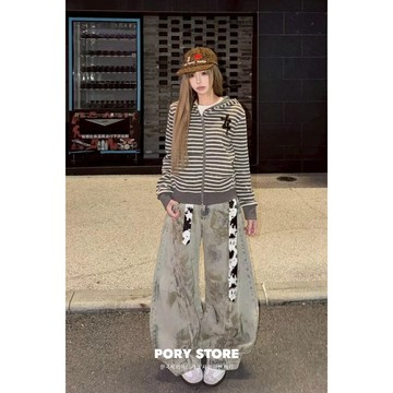 【PORY STORE】獨家！重磅❗️韓系做舊紮染綁帶牛仔彎刀褲 落地褲 舒適 實拍 韓系 男生 寬鬆牛仔褲 牛仔寬褲