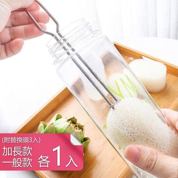 荷生活 可替換頭環保杯刷 加長刷柄附低劑量海棉刷頭 兩款各1入(附3個替換頭)