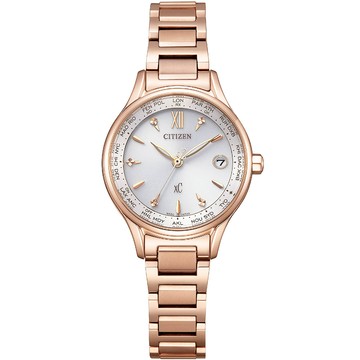 CITIZEN 星辰 xC 廣告款光動能萬年曆鈦金電波錶/玫瑰金/28mm/EC1192-58A