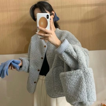 【現貨快速出】羊羔毛外套附贈包包🐑 秋冬簡約氣質圓領單排扣外套13735
