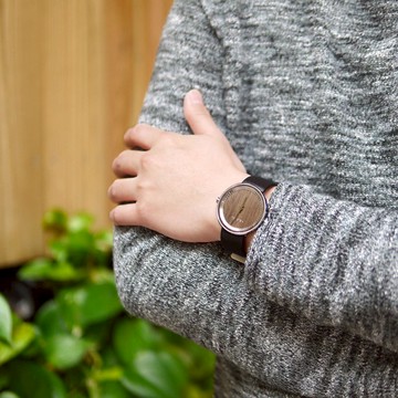 VEJRHOJ 丹麥霍伊經典原木手錶－Element 不銹鋼銀－美洲胡桃木