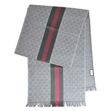 GUCCI 544620 雙G緹花羊毛混紡流蘇圍巾/披肩.灰