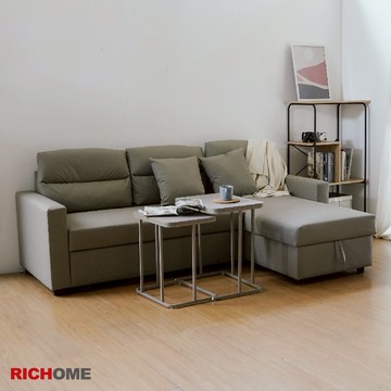 RICHOME 多利大L貓抓皮收納沙發 獨立筒沙發 三人沙發 L型沙發 收納沙發 沙發床 SF110