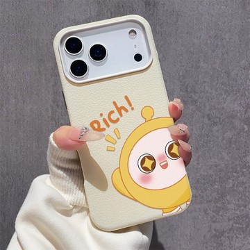富有打招呼 iPhone17手機殼 蘋果16plus大孔皮紋 15pro軟殼 14 13 12 11 日常防撞防摔手機殼